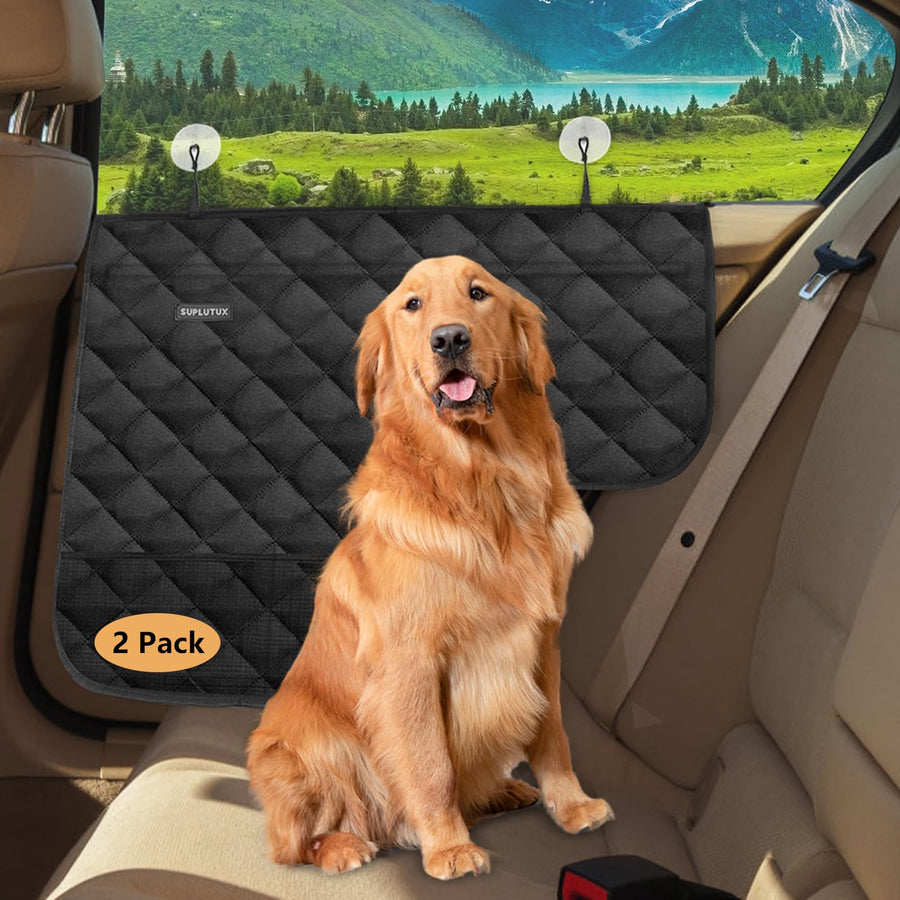 Car Door Protector from Dog Scratching | 2PCS Waterproof Nonslip Durable Pet Vehicle Protector for Dogs | Easy Attach Car Door Cover with Suction Cups | Anti-Scratch Dog Window Guards for Cars Black
