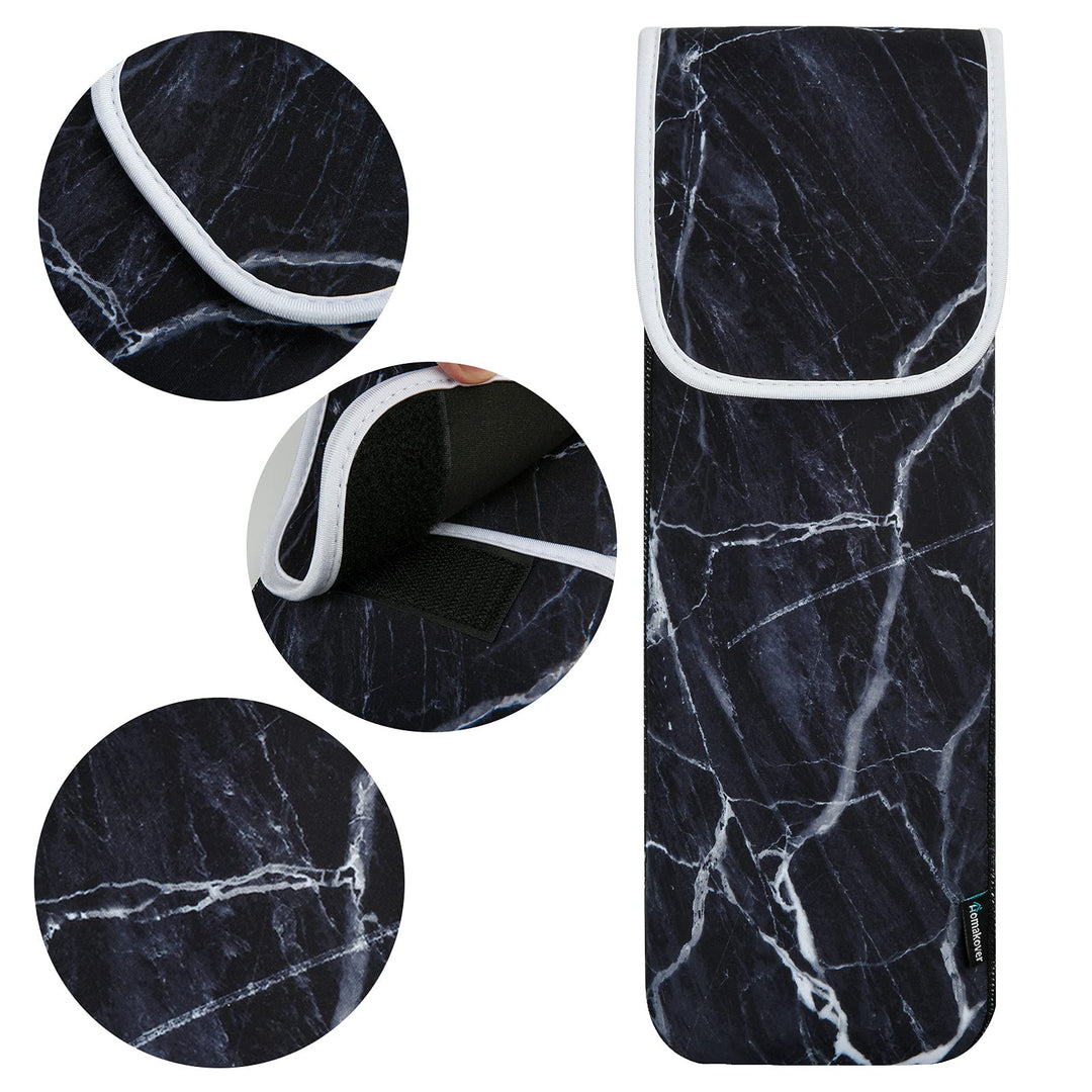 Heat Resistant Neoprene Curling Iron Cover Bag, Universal Curling Iron Cover Sleeve, Flat Iron Curling Wand Travel Case Pouch for Travel, Gym, or Home, 15 x 5 Inches, Black Marble Pattern,