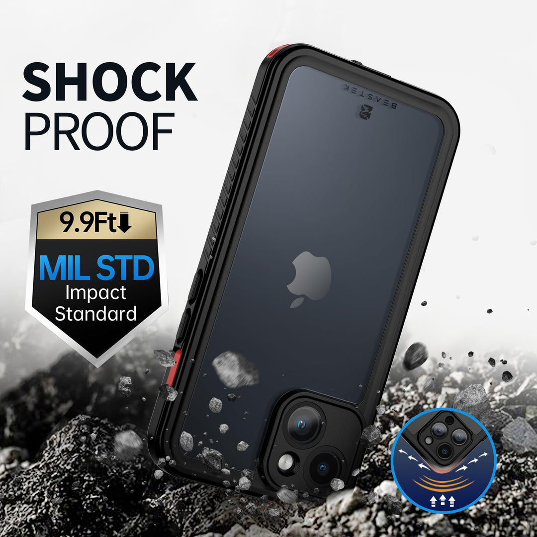 Waterproof Case for iPhone 14, IP68 Underwater Shockproof Dustproof Case, FSN Series with Built-in Screen Protector with Protective Crystal Clear Back Cover, for Apple iPhone 14 (6.1'') (Red)