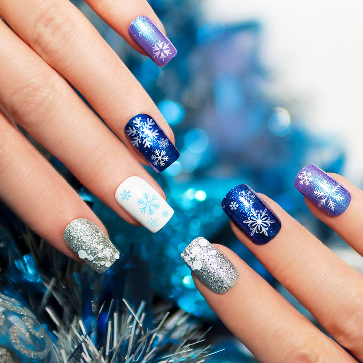Christmas Nail Art Plates Santa Reindeer Snowflake Image Stamp Templates Stamping Kit - 6 Manicure Stencils Tool Set with 1 Polish Stamper and 1 Scraper by Salon Designs
