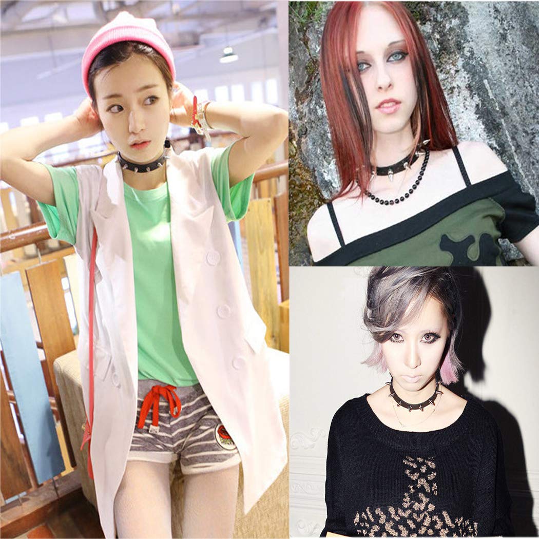 PU Leather Choker Goth Punk Choker O-Ring Spike Rivets and Love Heart Choker Collar Necklace Adjustable (K4)