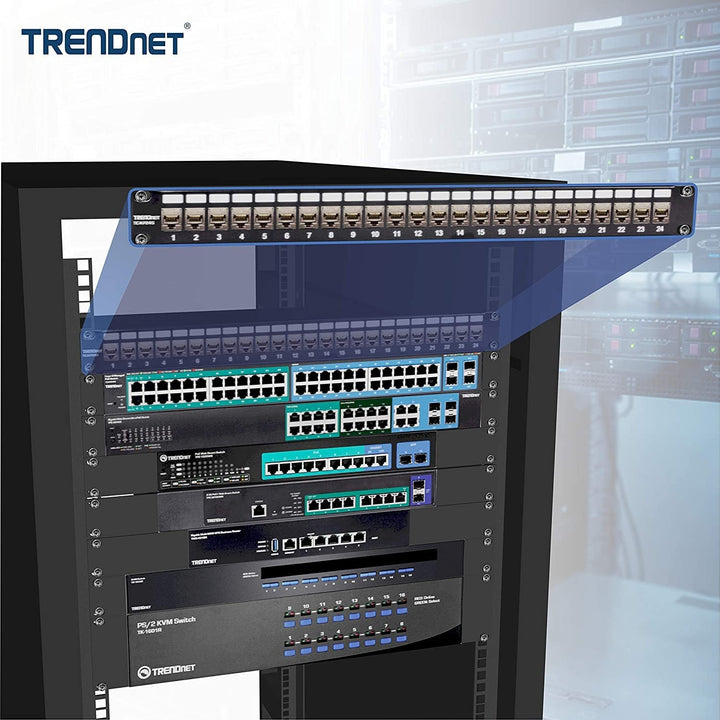 24-Port Blank Keystone 1U Patch Panel, 1U 19 Metal Rackmount Housing, Recommended With TC-K25C6 & TC-K50C6 Cat6 Keystone Jacks (Sold Separately), Black, TC-KP24