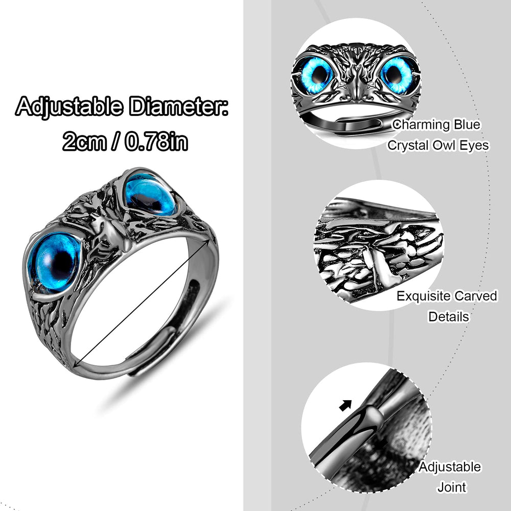 Demon Eye Owl Ring Retro Animal Open Ring Adjustable Owl Ring Open Animal Rings Statement Ring Jewelry for Women Girls Men Ring Jewelry Fingers Accessories, one size, Metal, alloy