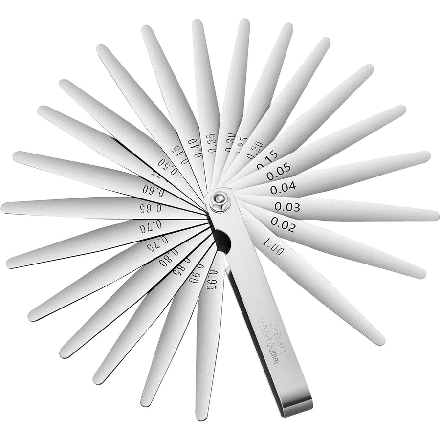 32 Blades Steel Feeler Gauge Measuring Tool Stainless Steel Dual Marked Metric and Imperial Measuring Tool(23 Blades,0.02-1.00 mm)