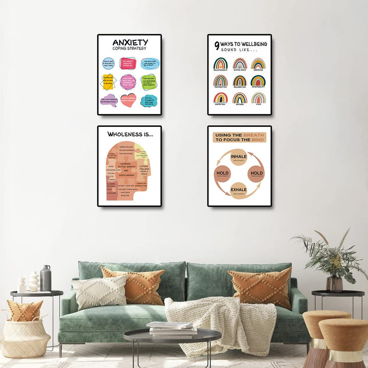8 PCs Mental Health Posters Anxiety Therapy Office Decor, School Counselor Supplies Inspirational Psychologist Posters for Classroom, Therapist Counseling Office Wall Art Decor, 11 x 14 Inch