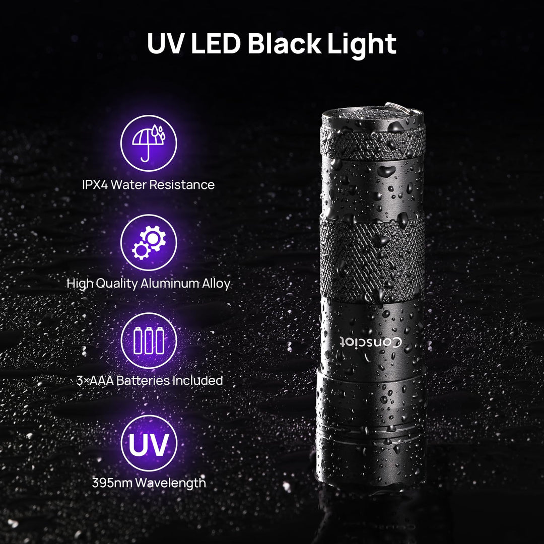 UV Flashlight Black Light, 12 LED 395nm Ultraviolet Blacklight, Portable Mini Torch Light Pet Urine Detector for Dog/Cat Urine, Dry Stains, Bed Bug, Matching with Pet Odor Eliminator