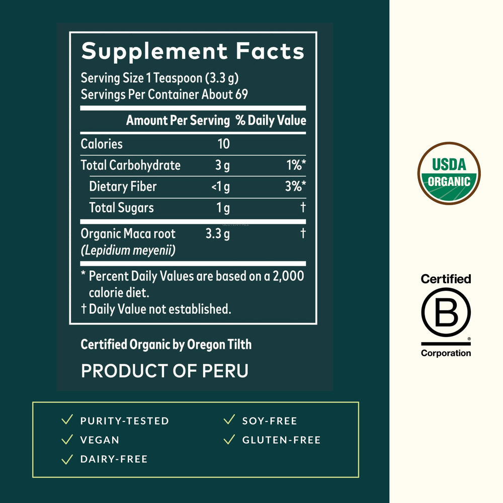Maca Powder - Natural Energy Supplement - Supports and Maintains Healthy Energy and Stamina - Made with USDA Certified Organic Maca Root (Lepidium meyenii) - 8 Oz (69-Day Supply)