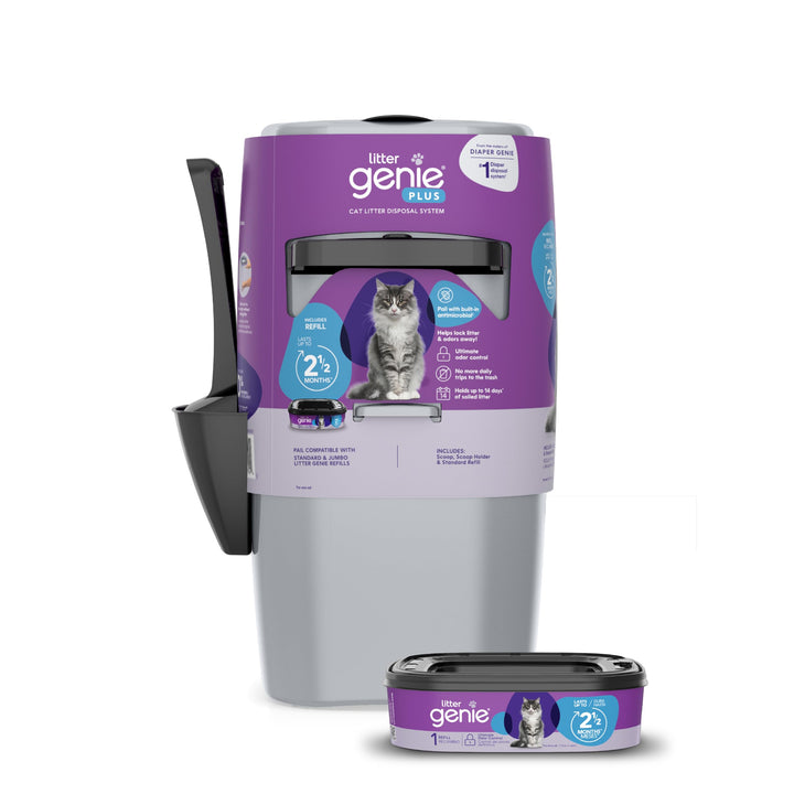Plus Pail (Silver) | Cat Litter Box Waste Disposal System for Odor Control | Includes 1 Square Refill Bag