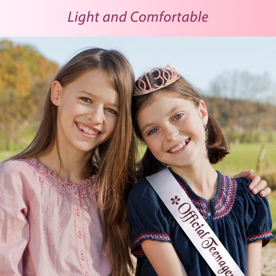13th Birthday Tiara and Sash, Happy 13th Birthday Party Supplies, Official Teenager Satin Sash Tiara Birthday Crown,13th Birthday Party Supplies and Decorations, 13th Birthday Decorations for Girls