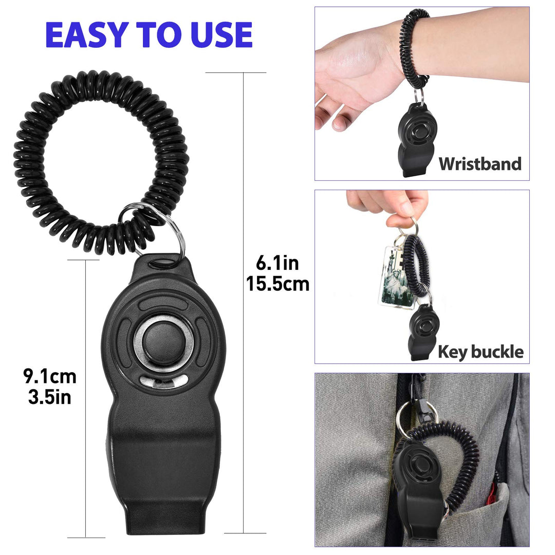 Dog Training Clickers and Whistle in One, Consistent Positive Reinforcement for Puppies, Fix Undesired Behaviors, Pet Training Clicker for Dog Cats Puppy Birds Horses, 2-Pack(White + Black)