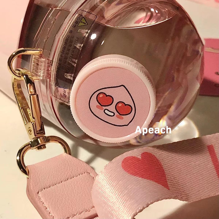 NONOO Back To School Water Bottle Cute Water Bottle With Snack Compartment&Strap Gift For Kids Girls Women Teen(Pink)