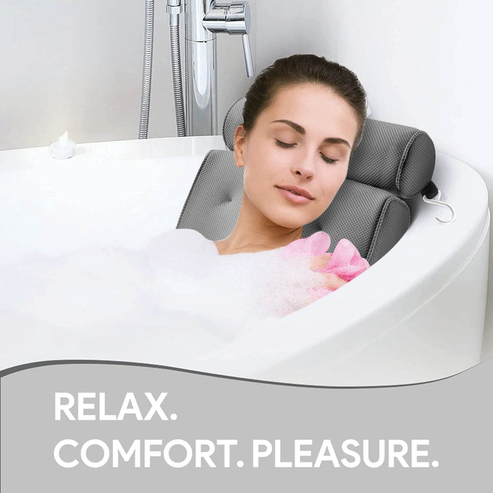 Comfort Bath Pillow for Tub, Bath Pillow for Neck Back Support with Strong Suction Cups & Hook, Soft Bath Pillow for Luxury Bath, Hot Tub Bathtub Pillow Made with Soft Mesh, Great Gift for Wife