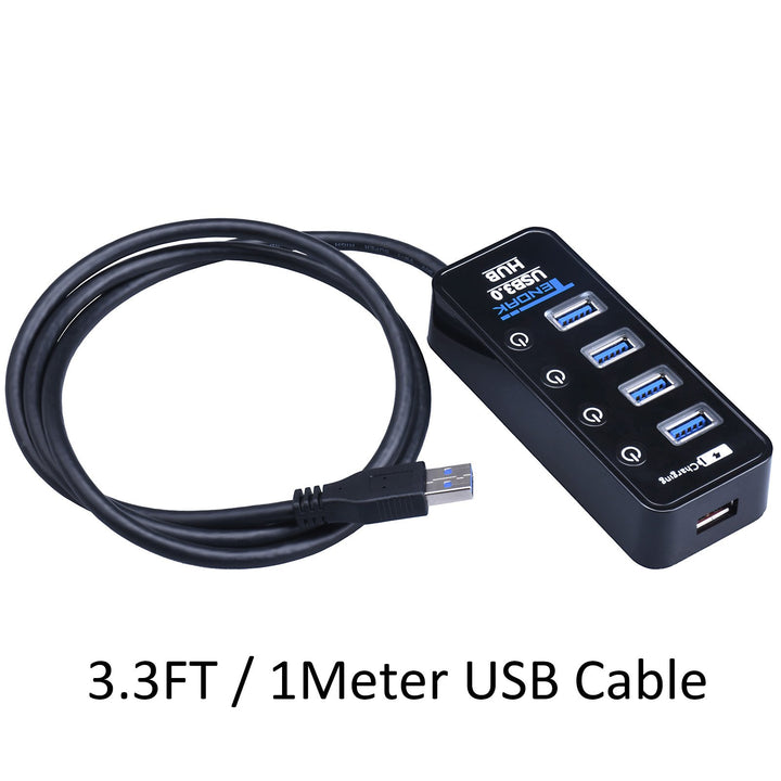 USB 3.0 Hub - USB Hub with 4 USB 3.0 Data Ports + 1 USB Smart Charging Port and Power Supply Adapter with Individual On/Off Port Switches for MacBook, Mac Pro, HDD
