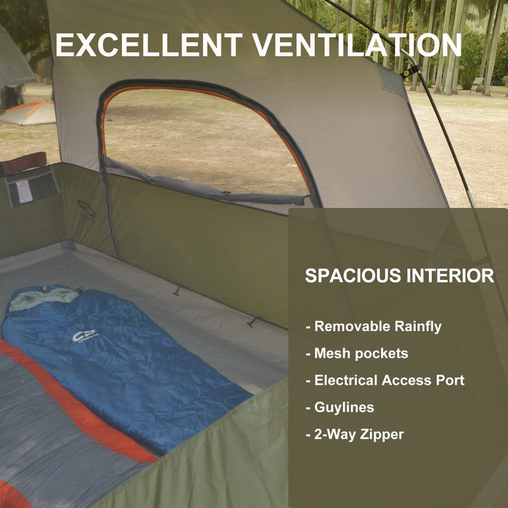 Tent 8 Person Camping-Tents, Waterproof Windproof Family Dome Tent with Top Rainfly, Large Mesh Windows, Double Layer, Easy Set Up, Portable with Carry Bag - Olive