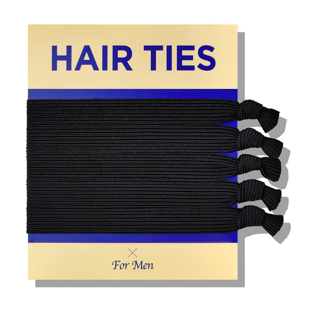 Knotted Mens Hair Ties For Men 5 pcs (Wide, Black) - No damage Crease Breakage Men with Long Hair | For Buns Curly Thick Elastic Hair Ties For Guys | Perfect hairtie For Men