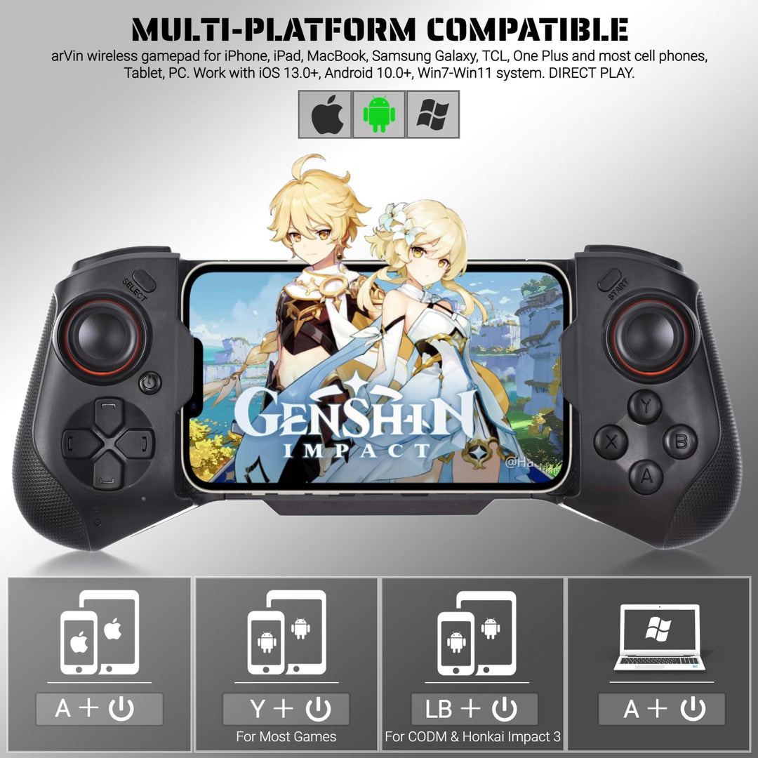 Wireless Gaming Controller for iPhone iOS Android PC, Bluetooth Gamepad Joystick for iPhone 15/14/13/12/iPad/MacBook/Samsung Galaxy S22/S21/S20 Ultra/Tablet/Call of Duty Mobile/Genshin Impact