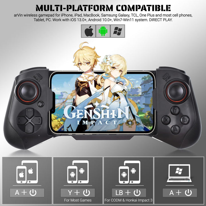 Wireless Gaming Controller for iPhone iOS Android PC, Bluetooth Gamepad Joystick for iPhone 15/14/13/12/iPad/MacBook/Samsung Galaxy S22/S21/S20 Ultra/Tablet/Call of Duty Mobile/Genshin Impact
