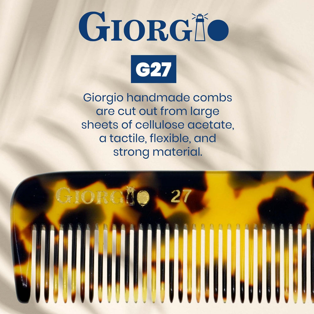 Giorgio G27 Handmade All Fine Tooth Pocket Comb, Hair Comb Straightener for Everyday Grooming Styling Hair, Mustache and Beard for Men Women and Kids, Use Dry or with Balms, Saw Cut and Polished