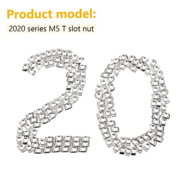 150 Pieces 2020 Series T Nuts T-Slot Nut Hammer Head Fastener -Plated Carbon Steel Sliding T Nuts for Aluminum Profile (M5)