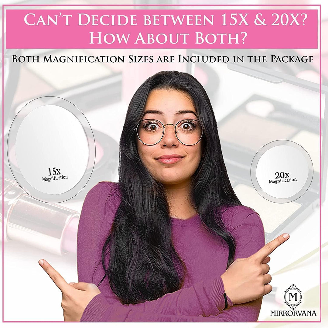 20X & 15X Magnifying Mirror Set with 3 Suction Cups Each - Compact & Travel Ready Mirror for Makeup - Sizes: 6 and 4 Wide