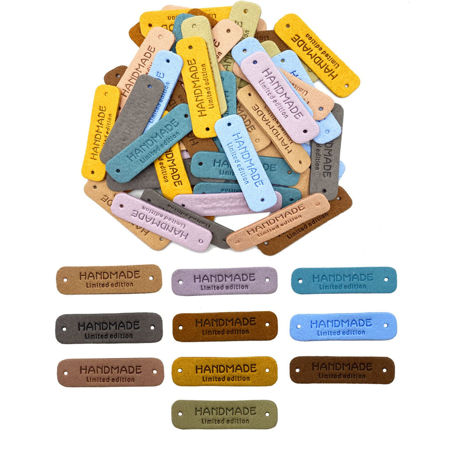 50 Pcs PU Leather Label Handmade Sew on Tag Label Faux Leather Handmade Embossed Tag(Limited, 10c)