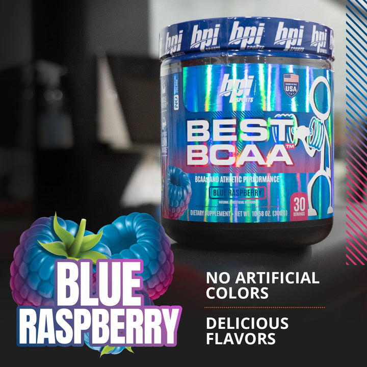 BEST BCAA - BCAA Powder Post Workout Sports Drink with Branched Chain Amino Acids for Hydration & Recovery, for Men & Women - Blue Raspberry - 30 Servings