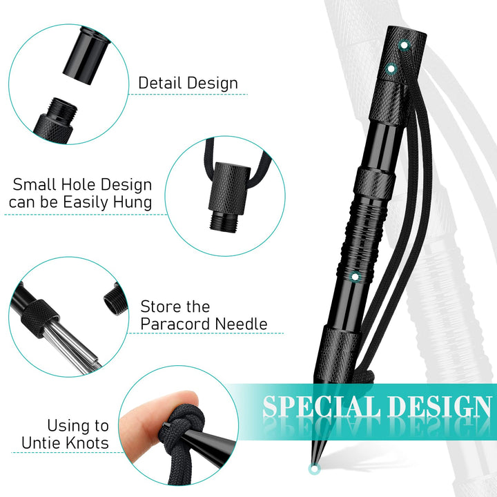 14 Pieces Paracord Tools Paracord FID Needle Set Paracord Stitching Set Stainless Steel Lacing Needles Smoothing Tool Knotter with Marlin Spike for Paracord Work Leather Weaving (Black)