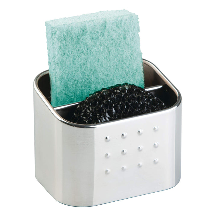 iDesign Forma Polished Stainless Steel Sink Organizer Set with Sponge and Scrubby - 3.1 x 4 x 3.1
