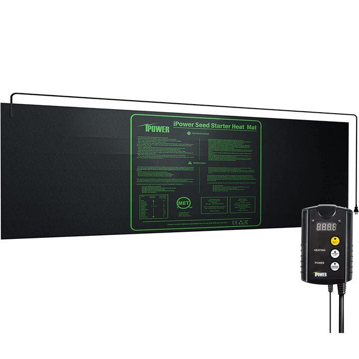 GLHTMTCTRLHTMTL Warm Hydroponic Seedling Heat Mat and Digital Thermostat Combo Set for Plant Germination, 48 x 20 & Controller, Black