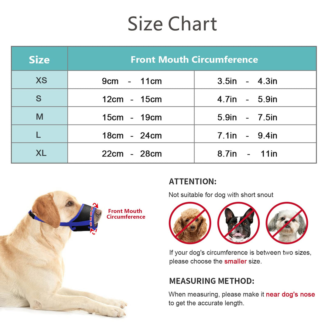 Dog Muzzle to Prevent Biting Barking and Chewing with Adjustable Loop Breathable Mesh Soft Fabric