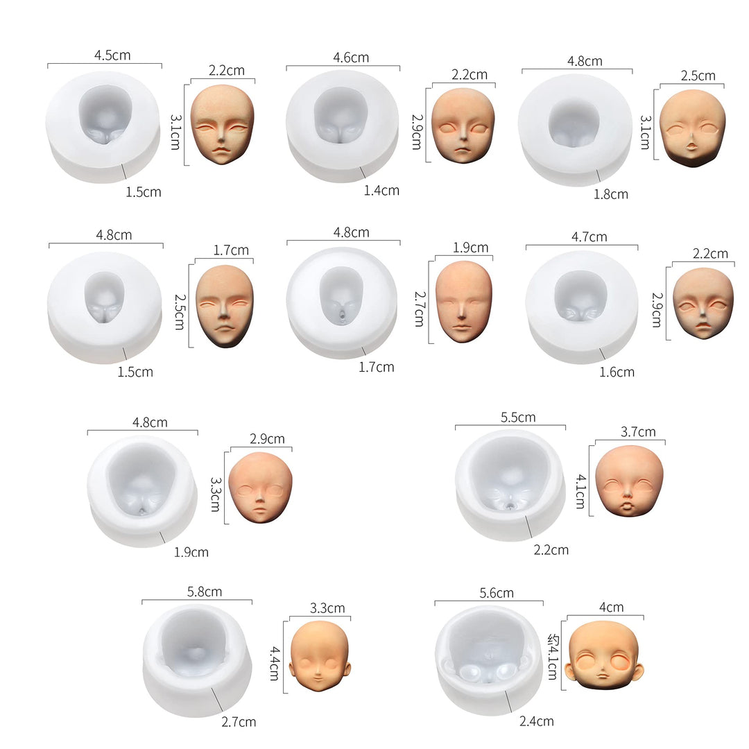 10Pcs Human Face Silicone Molds for DIY Cake Fondant Biscuit Sugar Pudding Chocolate Hard Candies Dessert Candle Decor Chocolate Polymer Clay