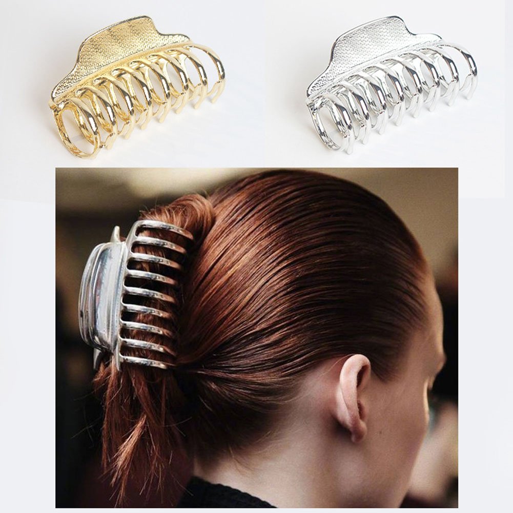 Women Lady Vintage Metal Claw Hair Clip Bath Shark Chuck Top Clip Hair Accessories for Thick Hair (Gold)