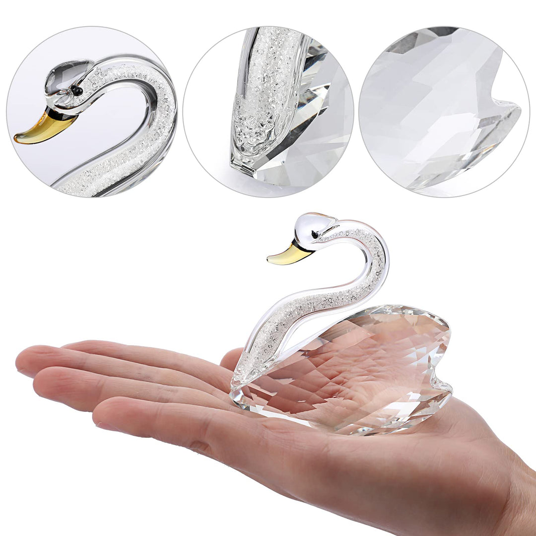 Crystal Swan Figurines Crystal Swan Pair Collectibles Crystal Swan Ornaments Decor, Clear Lover Swans Statues Crystal Paperweight Tabletop Centerpiece for Wedding Living Room Home Office Decor