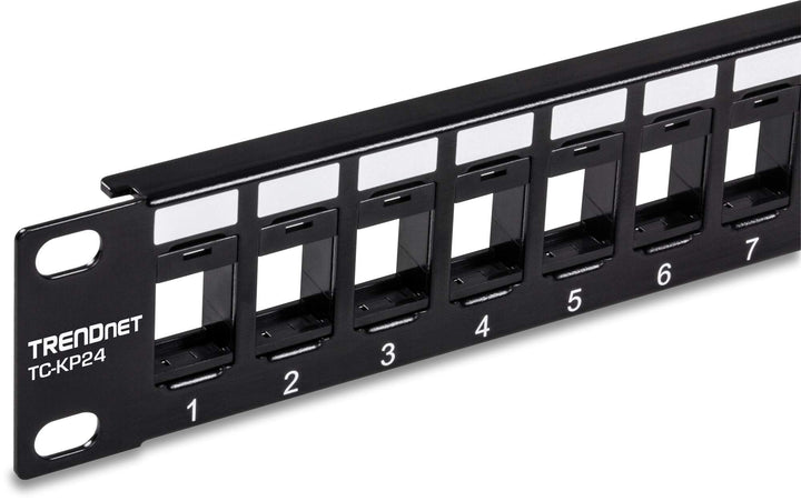 24-Port Blank Keystone 1U Patch Panel, 1U 19 Metal Rackmount Housing, Recommended With TC-K25C6 & TC-K50C6 Cat6 Keystone Jacks (Sold Separately), Black, TC-KP24