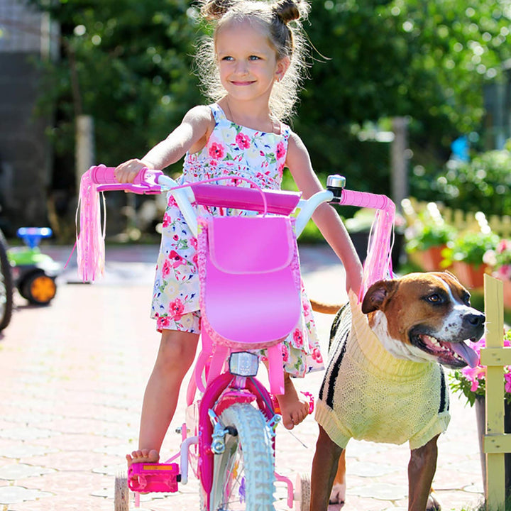 Bike Accessories for Kids Girls Bike Bicycle Decorations Including Pink Bike Handlebar Grips, Bike Streamers, Butterfly Bike Wheel Spokes, Flower Bell and Stickers,Rabbit Balloon