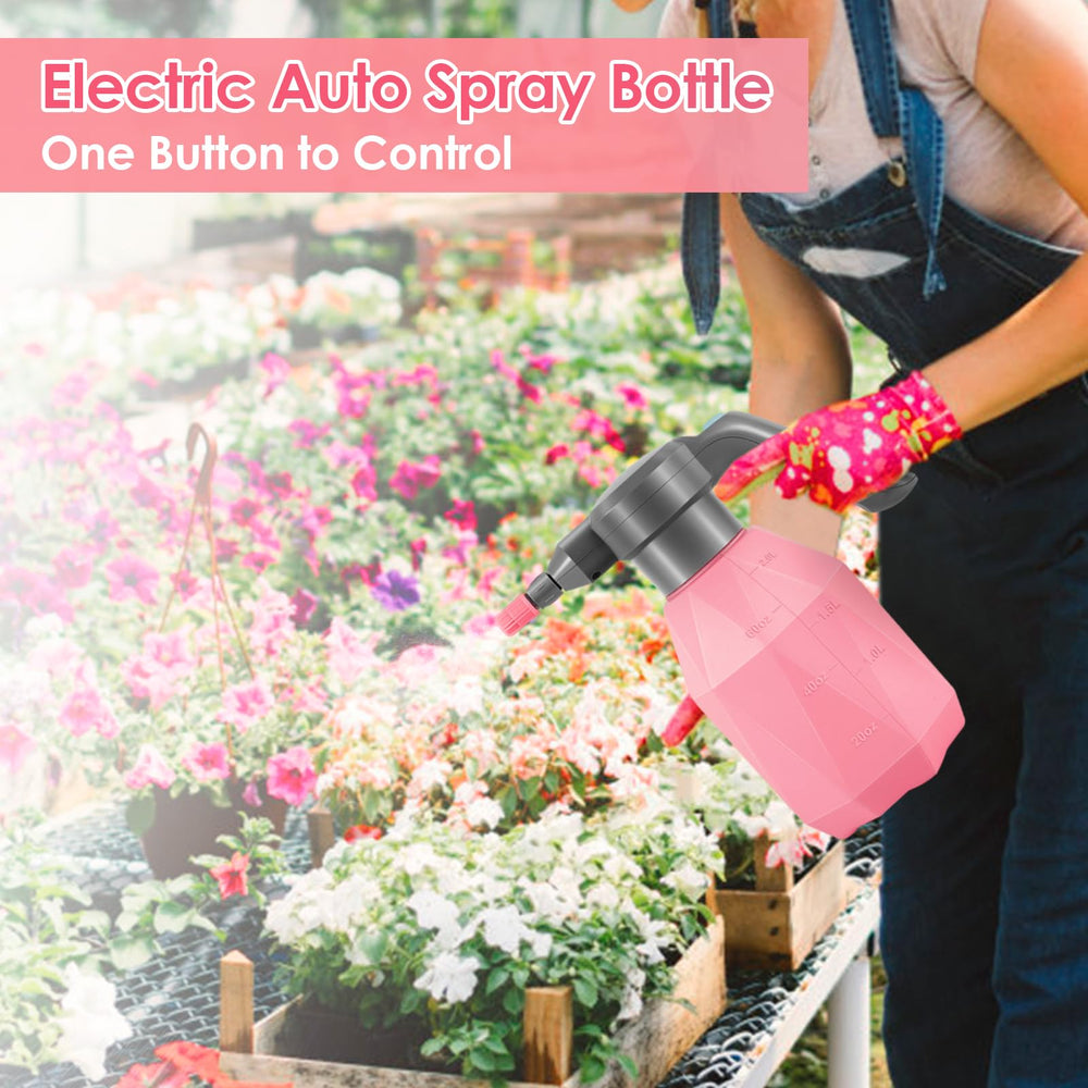 0.5 Gallon Electric Spray Bottle Plant Mister for Indoor/Outdoor Plants, 2L Automatic Watering Can Rechargeable Battery Powered Sprayer with Adjustable Spout for Garden, Fertilizing, Cleaning