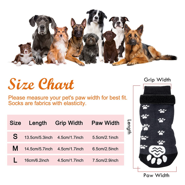 Anti Slip Dog Socks 3 Pairs - Dog Grip Socks with Straps Traction Control for Indoor on Hardwood Floor Wear, Pet Paw Protector for Small Medium Large Dogs L