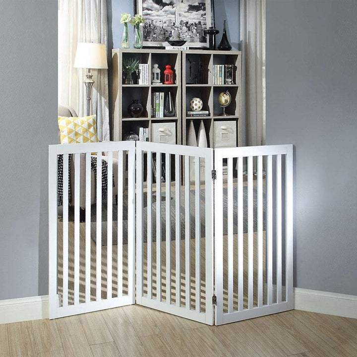 36”H Free Standing Pet Gate for Dog Cat, Tall Wooden Dog Gates for Doorway, Stairs, Foldable Pet Fence for The House, Expandable Dog Barrier, Indoor Use, White