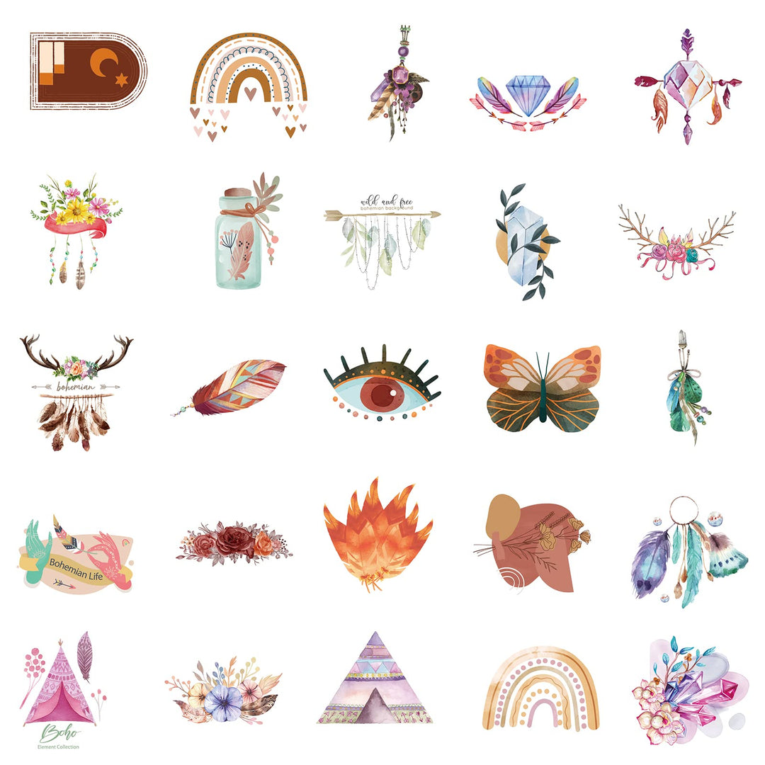 Boho Stickers,50 PCS Cute Aesthetic Boho Waterproof Stickers,Vinyl Stickers for Water Bottle,Laptop,Phone,Skateboard Stickers for Teens Girls Kids (BXLY-50)