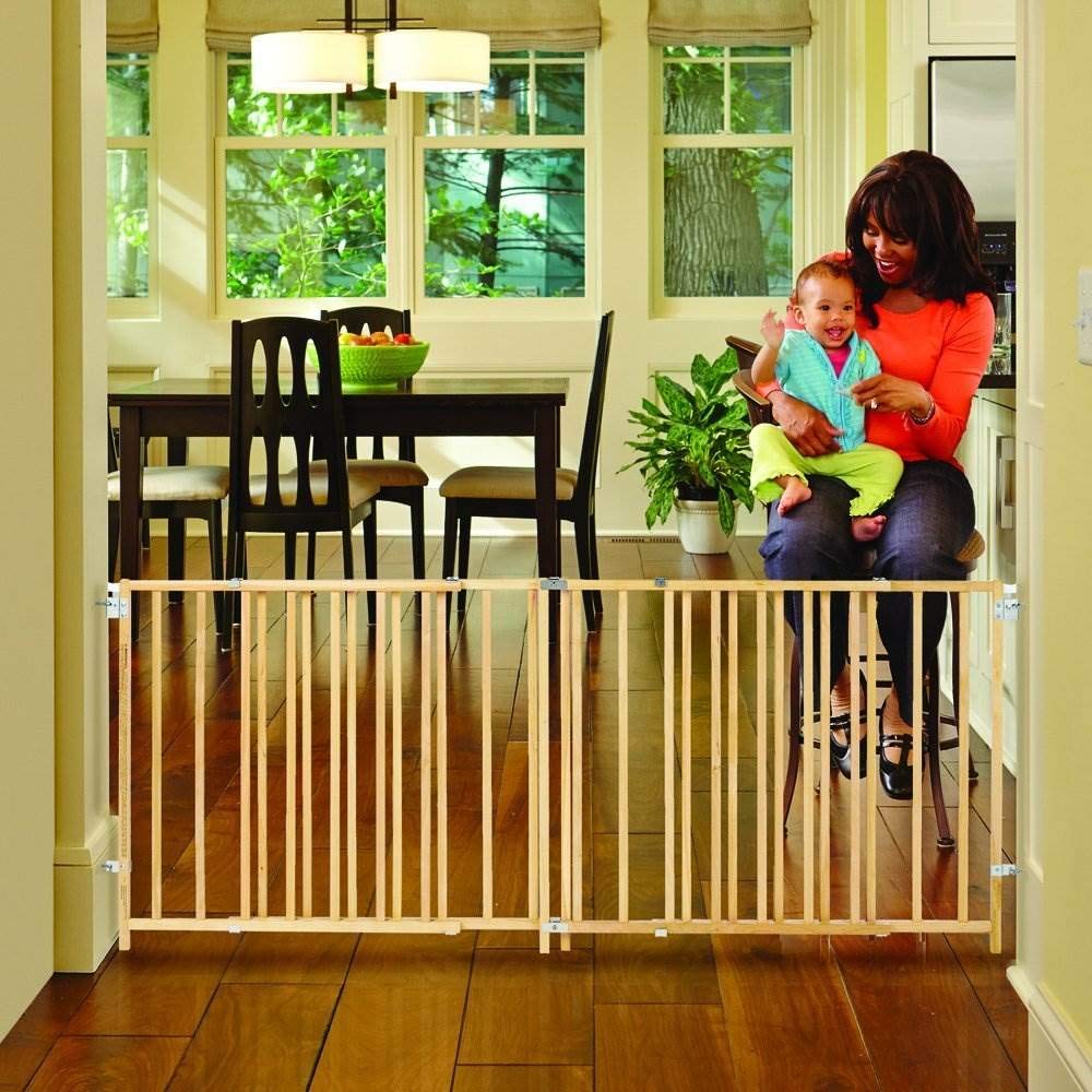 Extra Wide Swing Wooden Gate, Fits 60- 103 Wide. Hardware Mount. Extra Wide Baby Gate, Child Gates for Wide Openings. Made in USA (27 Tall, Sustainable Hardwood)