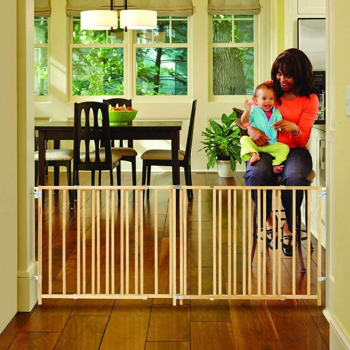 Extra Wide Swing Wooden Gate, Fits 60- 103 Wide. Hardware Mount. Extra Wide Baby Gate, Child Gates for Wide Openings. Made in USA (27 Tall, Sustainable Hardwood)