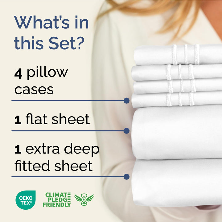 Extra Deep King Sheet Set - 6 Piece Breathable & Cooling Sheets - Hotel Luxury Bedding Set w/18-24 Inch Extra Deep Pockets - Easy & Secure Fit - Super Soft, Wrinkle Free and Comfy - White, King Size