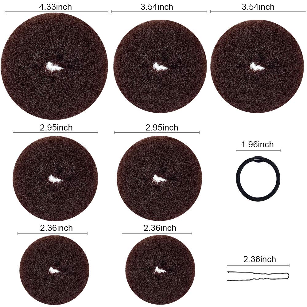 7Pcs Dark Brown: Donut Hair Bun Maker, Tsmaddts Hair Ring Style Bun Maker Set With Hair Bun Makers (1 Extra-Large, 2 Large, 2 Medium And 2 Small), 5 Pieces Hair Elastic Bands, 20