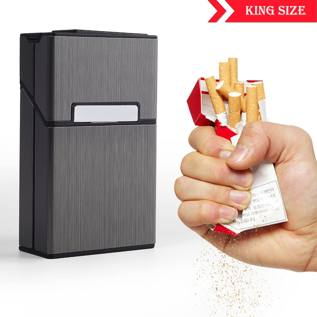 Cigarette Case Aluminum with Electric Lighter & Makeup Mirror for 20pcs Cigarettes 2 Pack (King Size / 84mm with Lighter)