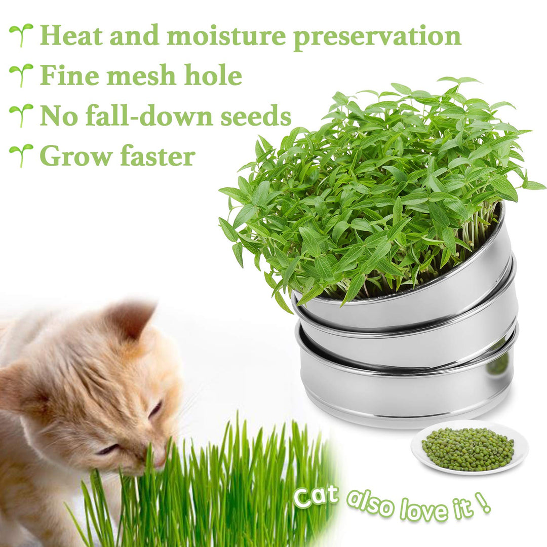 Stackable Stainless Steel Seed Sprouting Kit, 2-Tier Mesh Sprouting Trays, 1 Base and 1 Cover Lid