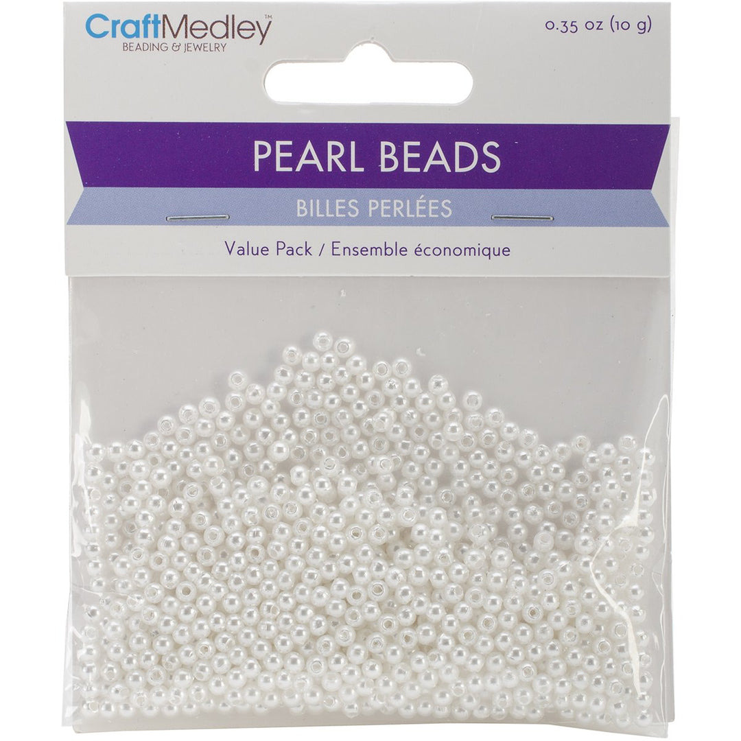 Craft Medley 850 Piece Acrylic Pearl Beads, 3mm, Sleek White