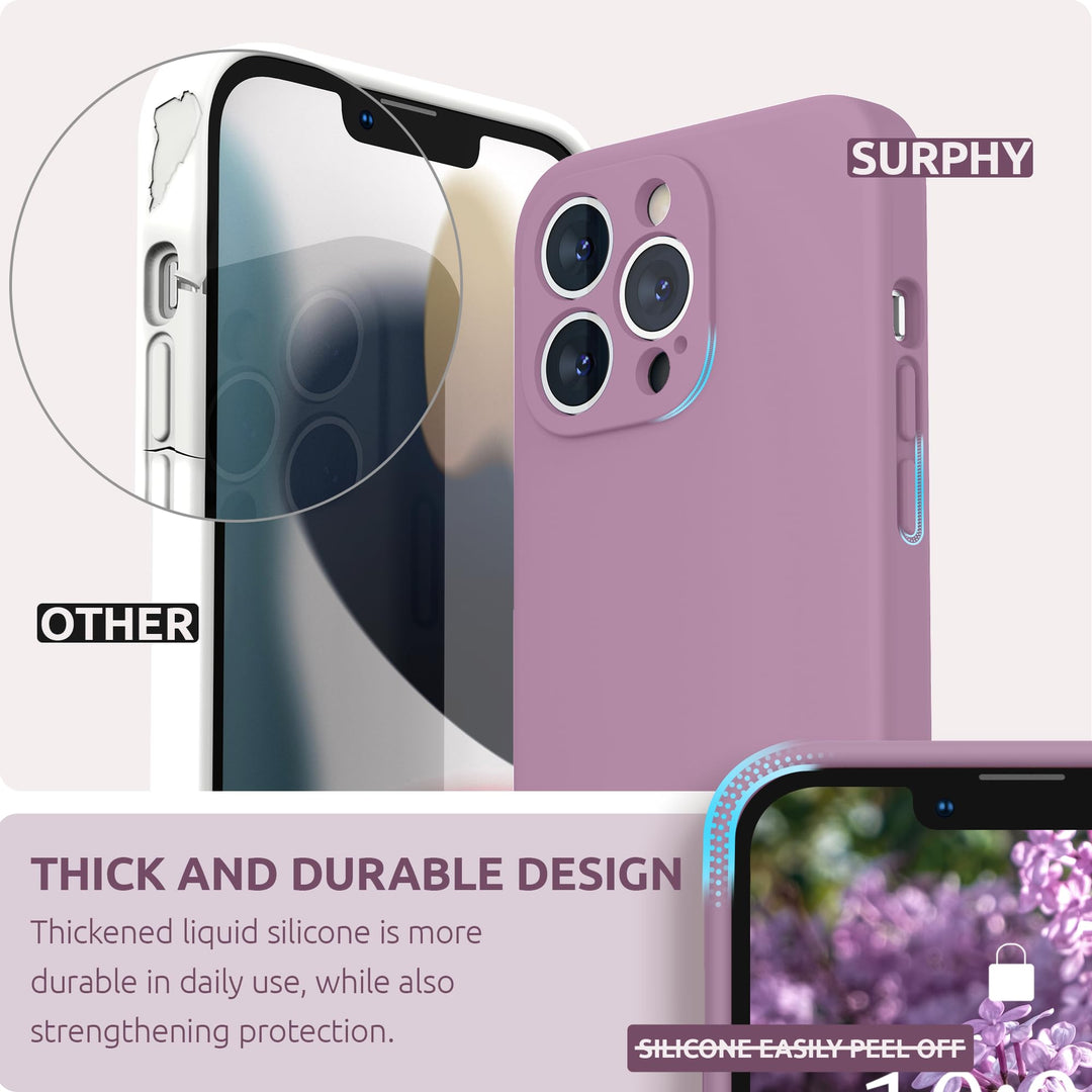 Compatible with iPhone 13 Pro Case with Screen Protector, (Camera Protection + Soft Microfiber Lining) Liquid Silicone Phone Case 6.1 inch 2021, Lilac Purple