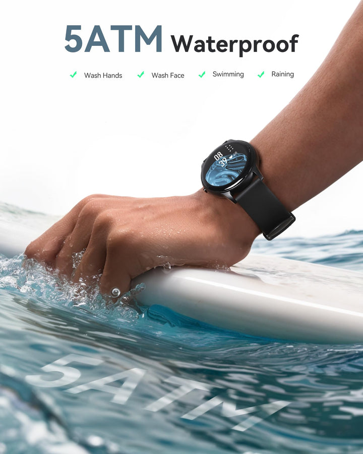 Smart Watch for Women Men, 5ATM Waterproof Smartwatch for Android and iOS Phones, Fitness Tracker Watch with 100+ Sports Modes, Heart Rate Monitor Pedometer Sleep Monitor, Black
