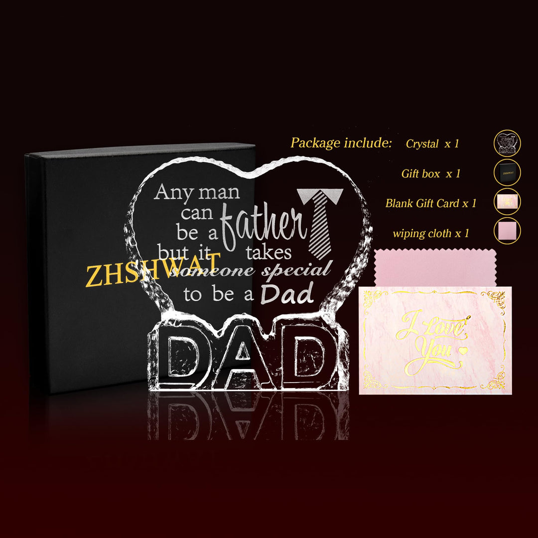 for Dad, Dad/Papa/Daddy Gifts from Daughter/Son/Kids - DAD Shape Crystal Decor for Birthday Fathers Day