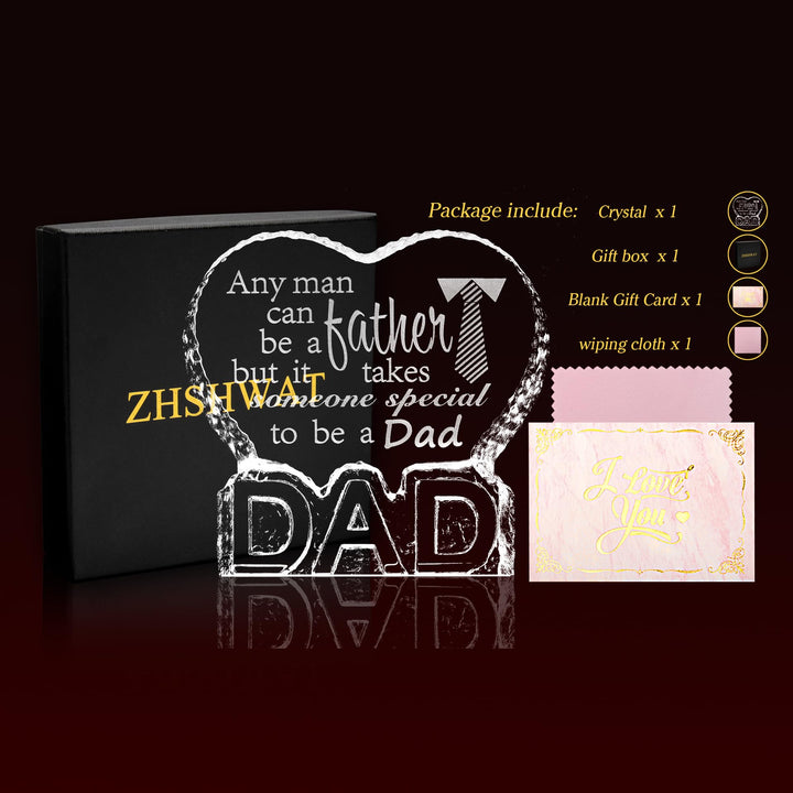 for Dad, Dad/Papa/Daddy Gifts from Daughter/Son/Kids - DAD Shape Crystal Decor for Birthday Fathers Day